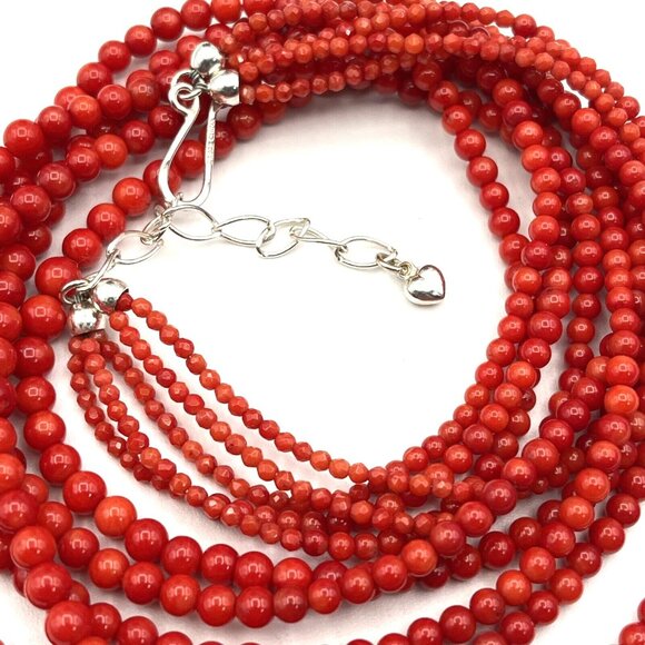 Jay King DTR Sterling CORAL Torsade Graduated Bead Necklace and Earrings Set - Picture 7 of 8